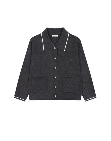 배색 라인 카라 니트 가디건 KOCDQ920 (2colors)