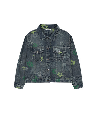 배색 플라워 워싱 데님 자켓 KOJKQ904 (1colors)