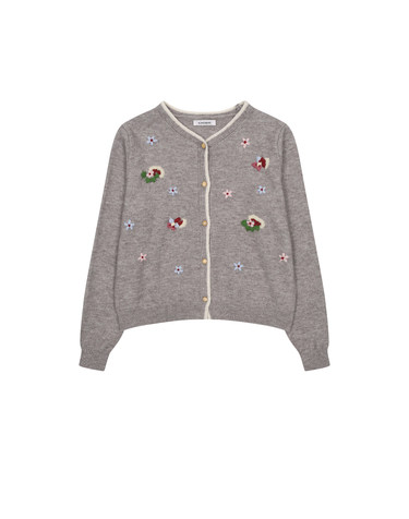 플라워 자수 배색 니트 가디건 KOCDQ923 (2colors)