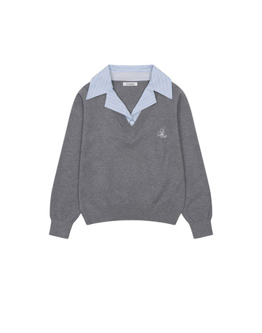 셔츠 오픈카라 배색 자수 니트 KOKTQ919 (2colors)