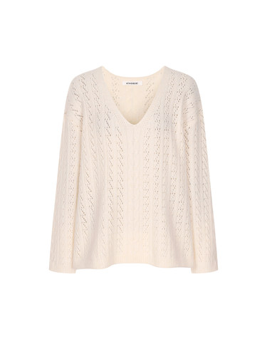 울 블렌드 펀칭 케이블 브이넥 니트 KOKTQA02 (2colors)