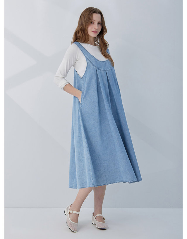카인드베리 셔링 리본 뷔스티에 데님 원피스 KOOPQ201 (2colors) 착용컷