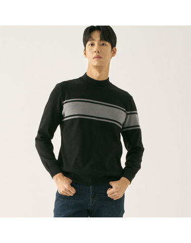 23FW 스트라이프 하프 터틀넥 니트 MCKTNA03_BK