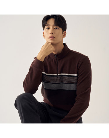 23FW 스트라이프 반집업 하이넥 긴팔 티셔츠 MSTSNA62_WN