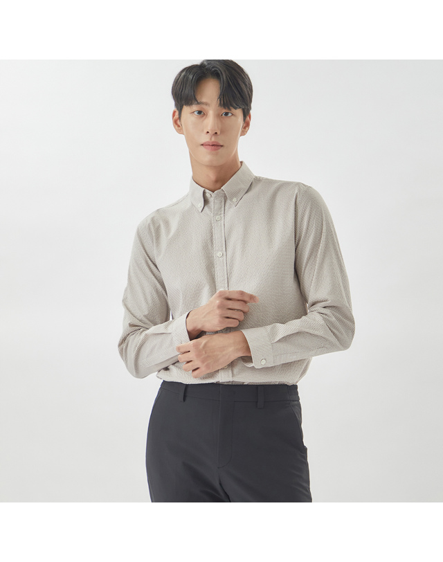 라이프로그 [24SS] 남성 시어서커 잔체크 셔츠 MCWSO204_BE 착용컷