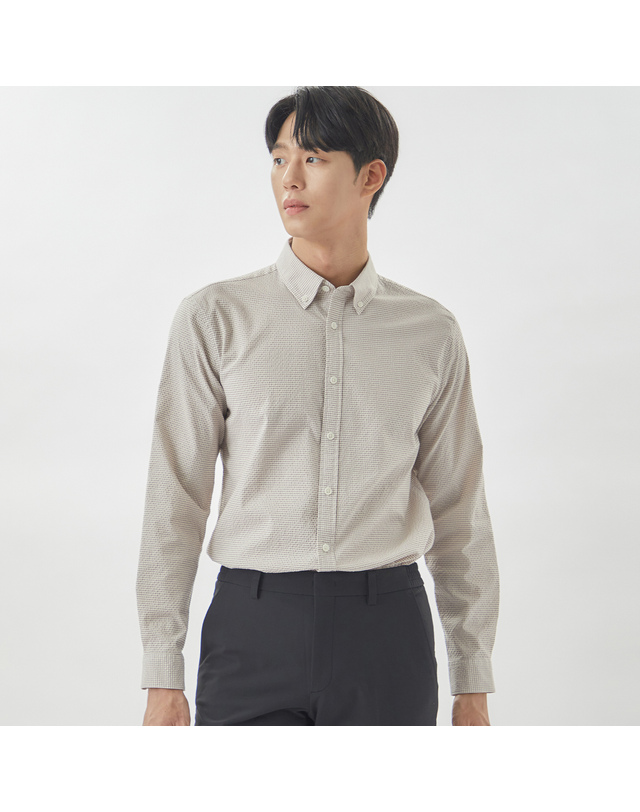 라이프로그 [24SS] 남성 시어서커 잔체크 셔츠 MCWSO204_BE 착용컷