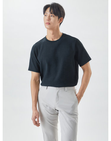플리츠 반팔 라운드 티셔츠 MCTSO401_NA