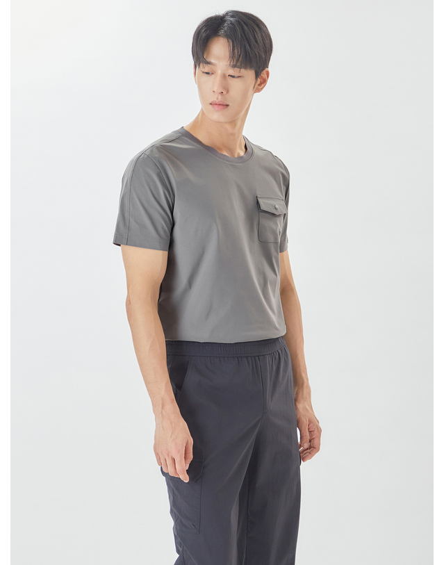 라이프로그 친환경소재 반팔 캐주얼 티셔츠 MSTSO384_GR 착용컷