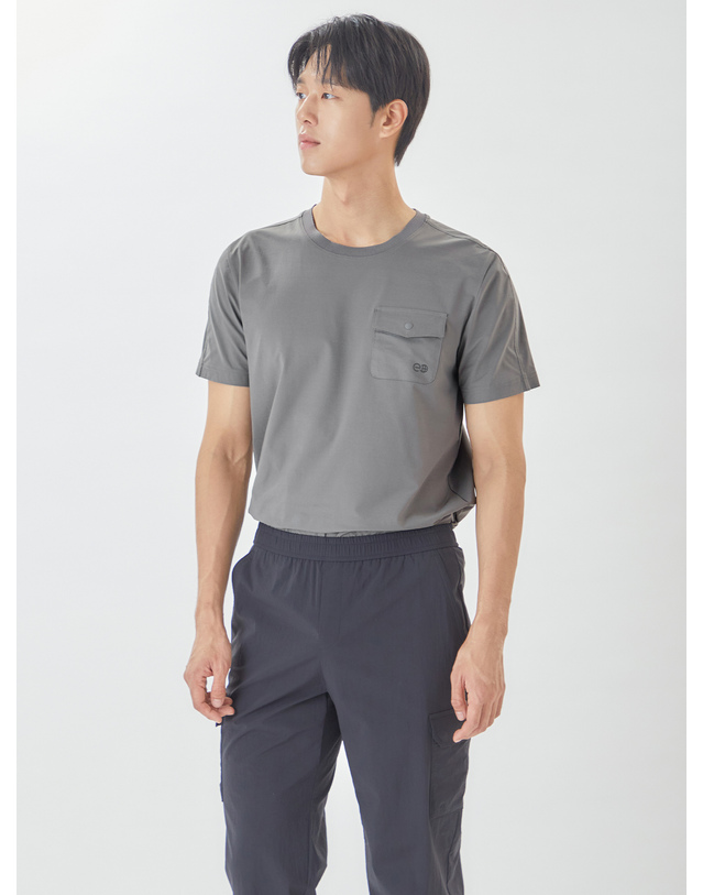 라이프로그 친환경소재 반팔 캐주얼 티셔츠 MSTSO384_GR 착용컷