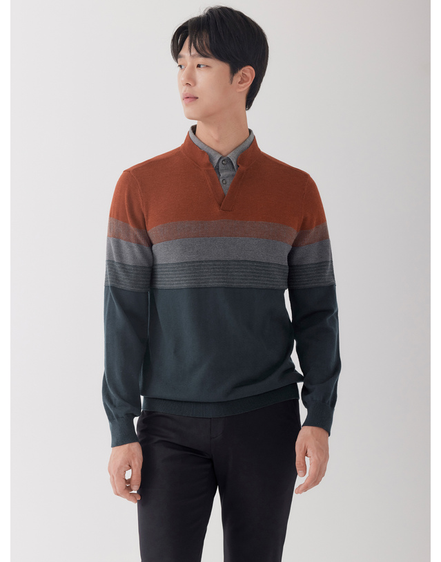 라이프로그 남성 이너셔츠 컬러블록 니트 MCKTO903 착용컷