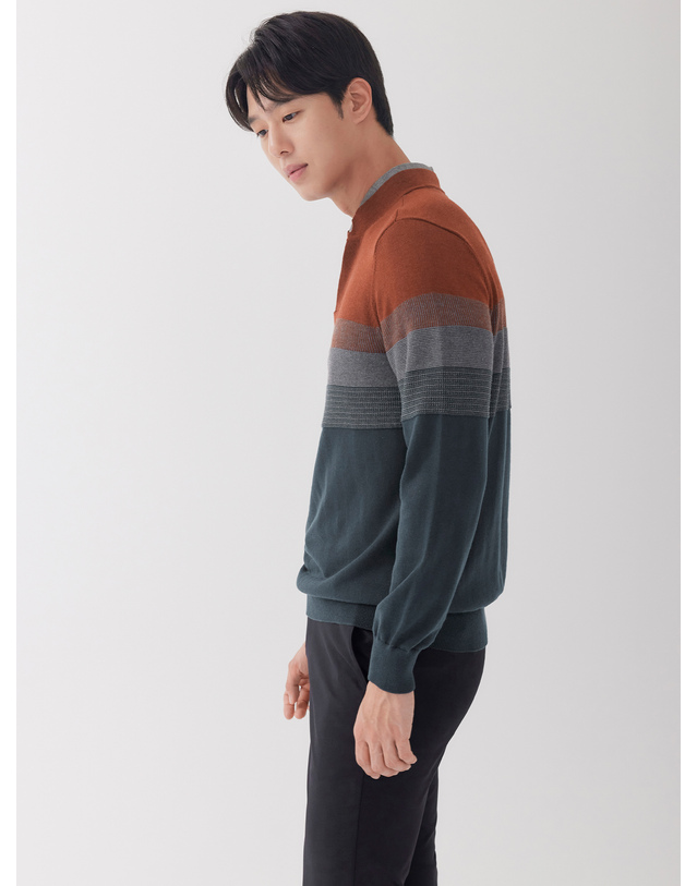 라이프로그 남성 이너셔츠 컬러블록 니트 MCKTO903 착용컷