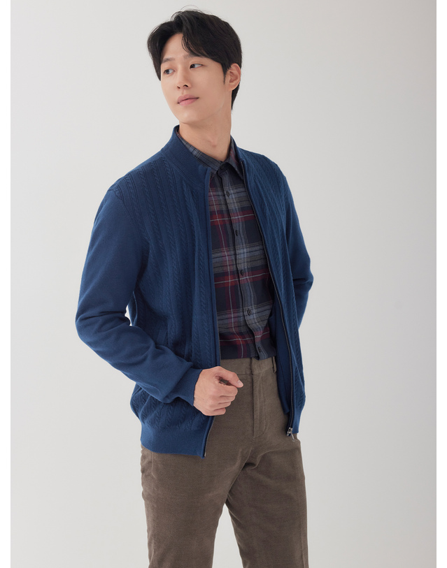 라이프로그 남성 케이블 풀집업 하이넥 니트 MCKTO905 착용컷
