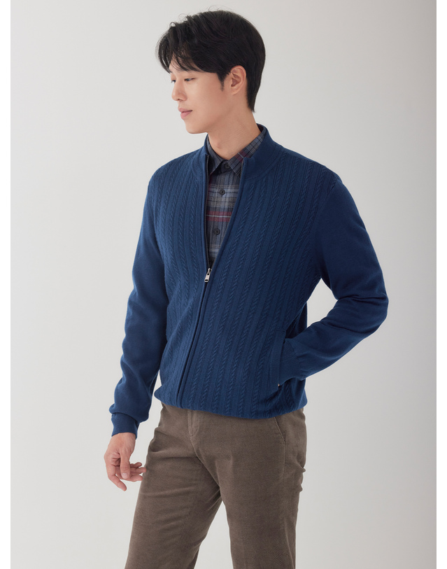 라이프로그 남성 케이블 풀집업 하이넥 니트 MCKTO905 착용컷