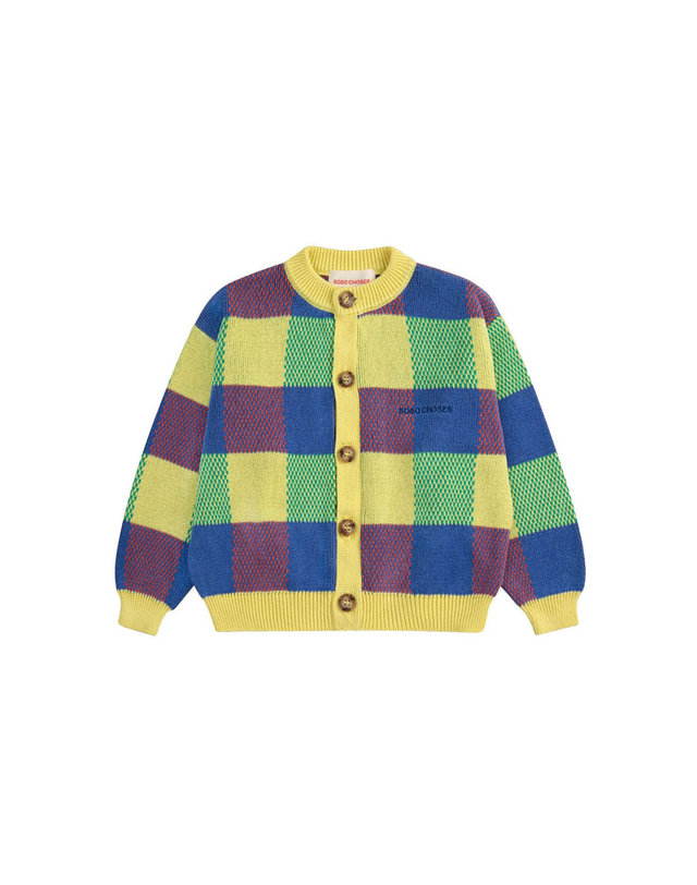 보보쇼즈 25SS 키즈 로고 자카드 가디건 멀티 B125AC101 991 착용컷