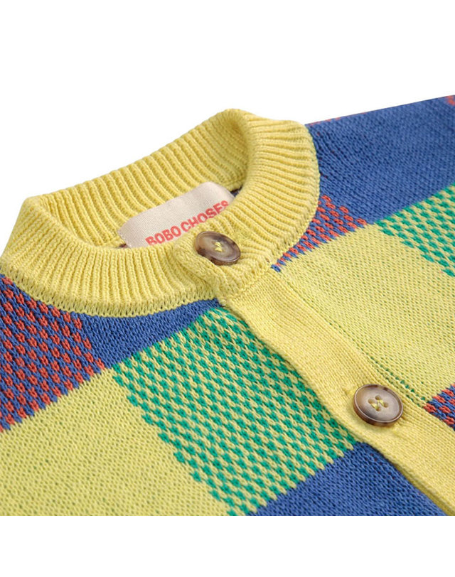 보보쇼즈 25SS 키즈 로고 자카드 가디건 멀티 B125AC101 991 착용컷