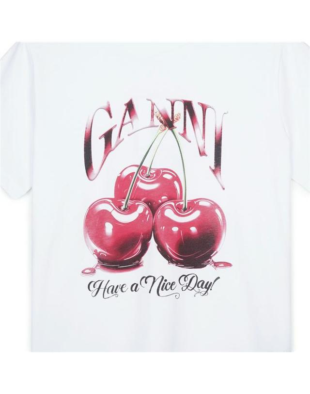 가니 가니 여성 베이직 저지 체리 릴렉스드 티셔츠 브라이트 화이트 T4004-151 흰색 착용컷