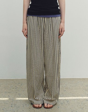 Stripe Loose-fit Wide Leg Pants (Cream)