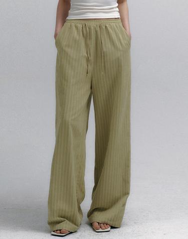 Soft Touch Stripe Wide Pants (Lime)