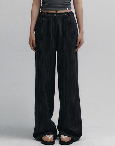 Stripe Jacquard String Denim Pants (Black)