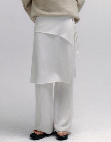 Tiered Layered Skirt Wrap Pants (Ivory)