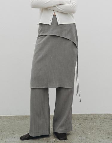 Tiered Layered Skirt Wrap Pants (Gray)