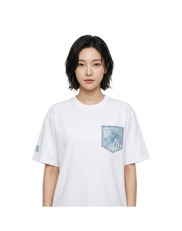 MLB 공용 데님라이크 포켓 오버핏 반팔티 3ATSM0753-50WHS