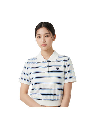 MLB 여성 바시티 스트라이프 크롭 카라티 3FPQV0253-50IVS