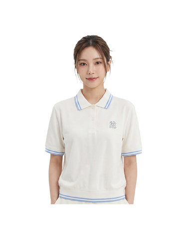 MLB 여성 베이직 크롭 카라 티셔츠 3FPQB0253-50IVS