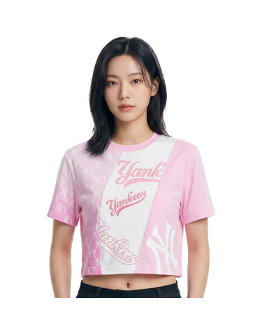 MLB 여성 블록 슬림 크롭 반팔티 3FTSM1743-50PKP
