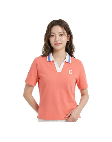 MLB 여성 오픈카라 배색 슬림핏 카라 반팔 티셔츠 3FPQB0343-45COD