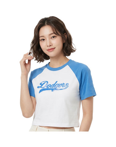 MLB 여성 바시티 라글란 크롭 반팔티 3FTSV1343-07IVS