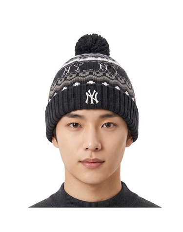 MLB 공용 빈티지 패턴 폼폼 비니 3ABNV0856-50BKS