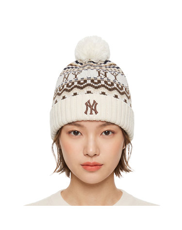 MLB 공용 빈티지 패턴 폼폼 비니 3ABNV0856-50CRD