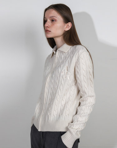 Cardigan Reversible Cable Zip Ivory