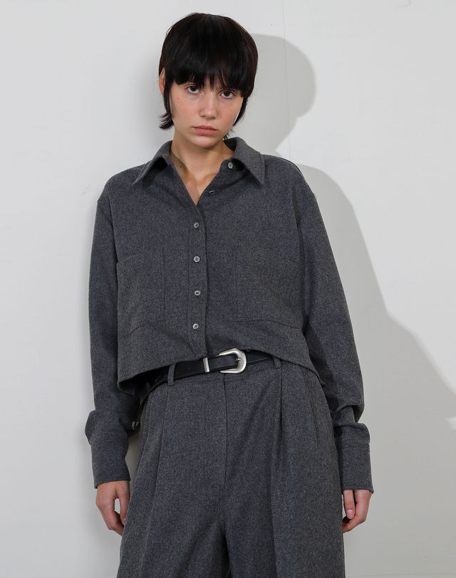 아에르 Shirts Logo Crop Melange Gray 착용컷