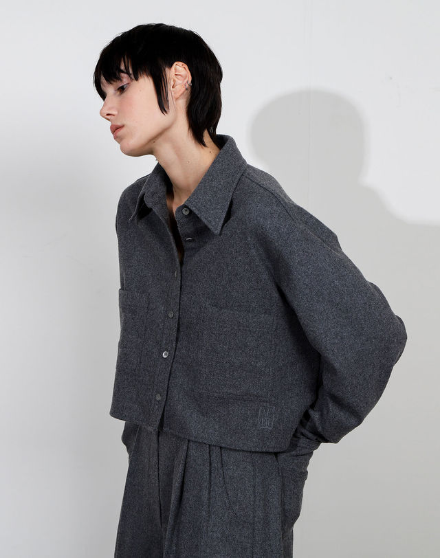 아에르 Shirts Logo Crop Melange Gray 착용컷