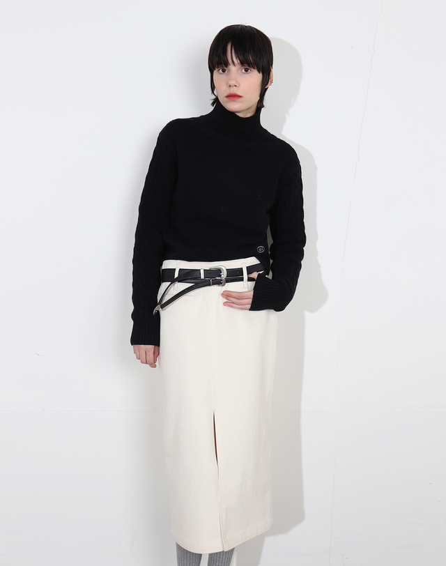 아에르 Skirt Denim Pocket Cream 착용컷