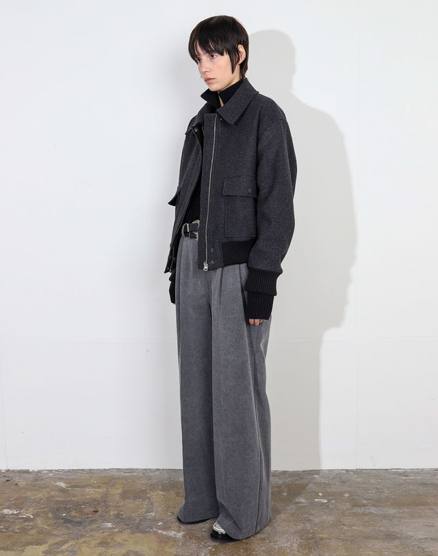 아에르 Pants Denim Tuck Vintage Gray 착용컷
