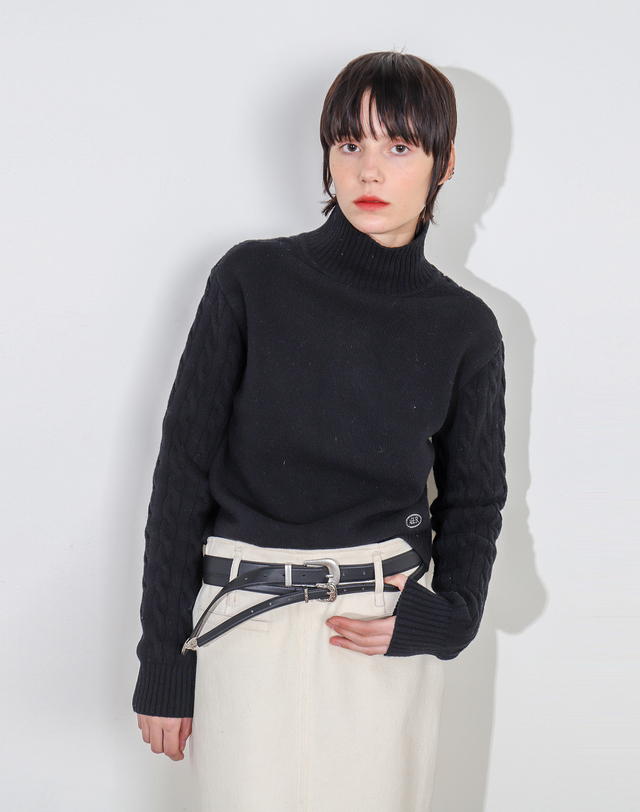 아에르 Cardigan Reversible Cable Zip Black 착용컷