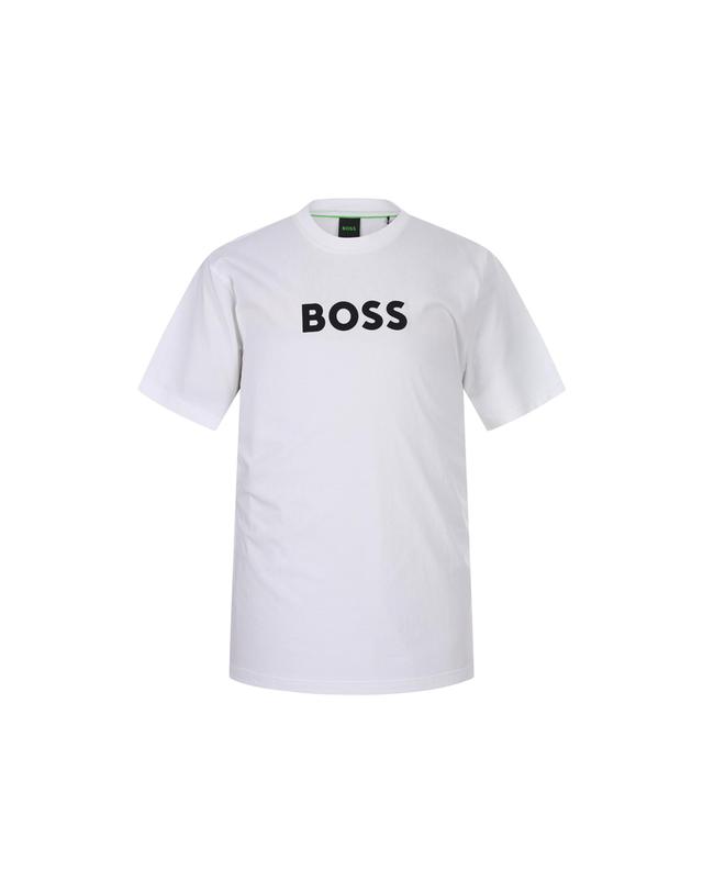 보스 [공식] 로고 코튼 반팔 티셔츠 50553652_100 착용컷