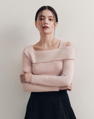 [3컬러] 솔리드 언발란스 오프숄더 스웨터