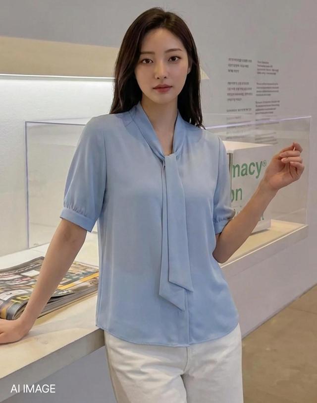 제로스트릿 [7컬러] 반팔 타이 블라우스 착용컷