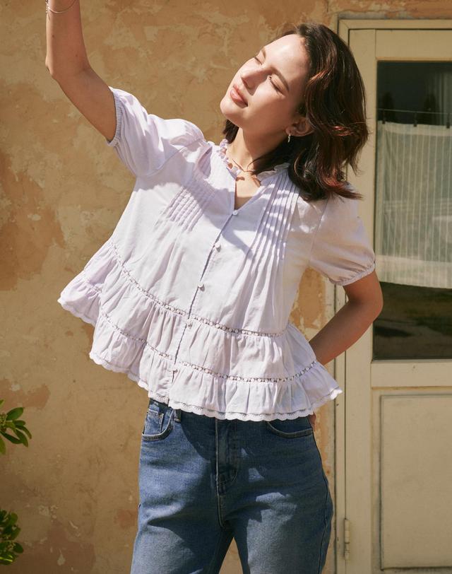 제로스트릿 [2컬러] 아이리스 레이스 블라우스 착용컷