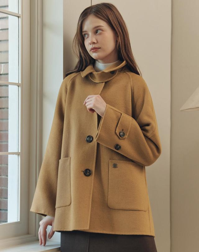제로스트릿 핸드메이드 에이라인 울 하프 코트 / 카멜 착용컷
