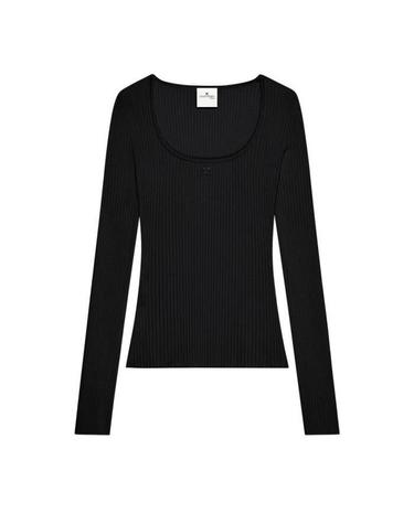 [해외직구] 26 FW 꾸레쥬 헤리티지 리브드 니트 롱슬리브 탑 블랙