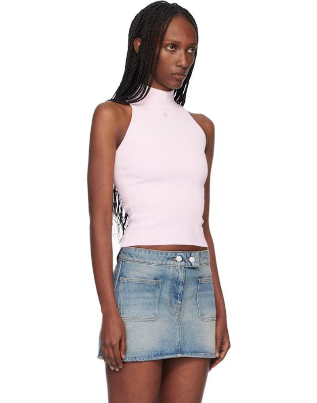 꾸레쥬 [해외직구] 26 FW 쿠레주 핑크 헤리티지 니트 탑 261783F111014 착용컷