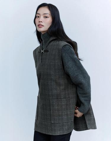 울혼방 체크 버클 베스트