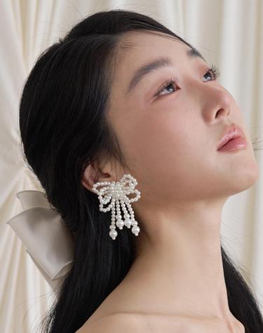 레이어 진주 리본 귀걸이 JB-26-009E
