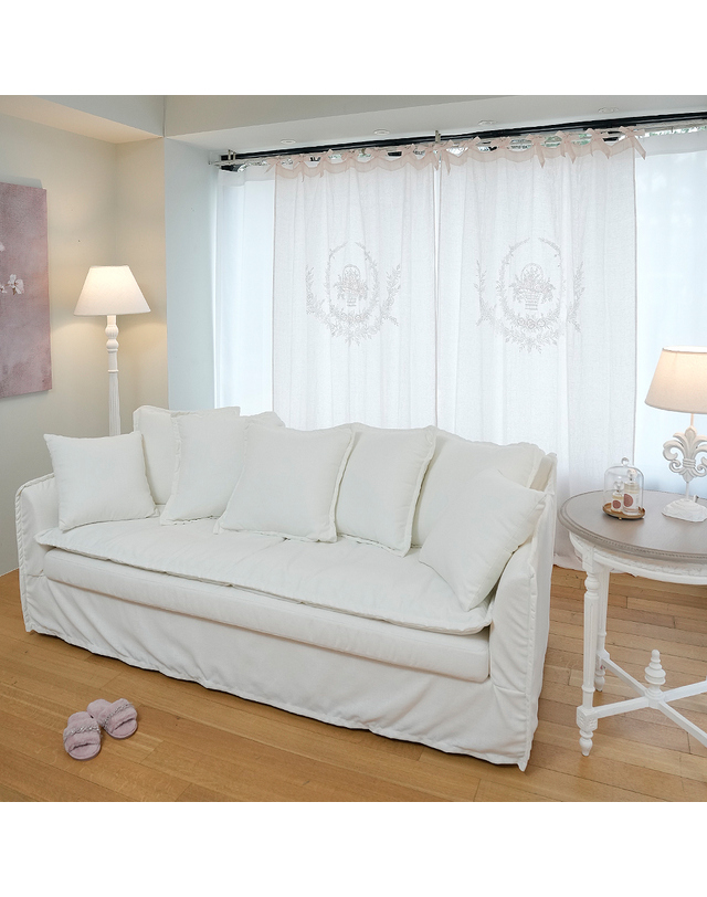메종드파리 메종드파리 꽃바구니 자수커튼 플라워바스켓 화이트 핑크 1폭 130x270 거실 침실 커텐 착용컷