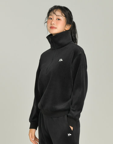 [품절임박][완판재입고][Range wear] 블랙 여성 스마일 그래픽 포인트 코듀로이 반집업 티셔츠